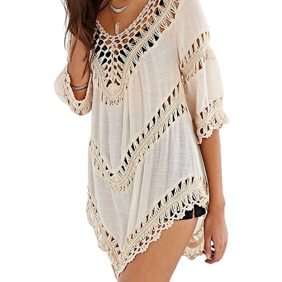 Boho Top V Neck Crochet Tunic Blouse NWOT - Picture 10 of 11